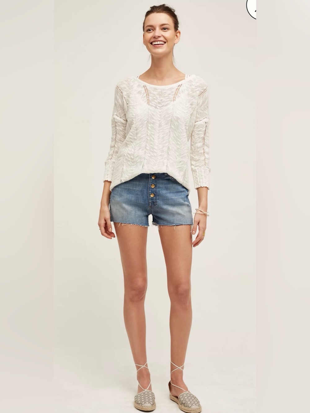 Anthropologie Knitted & Knotted Adelina Tie Back Linen Blend Sweater Sz M